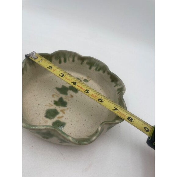 Handcrafted Vintage Studio Pottery Pitcher Scalloped Bowl Set Green Ivy Pattern - Picture 9 of 11